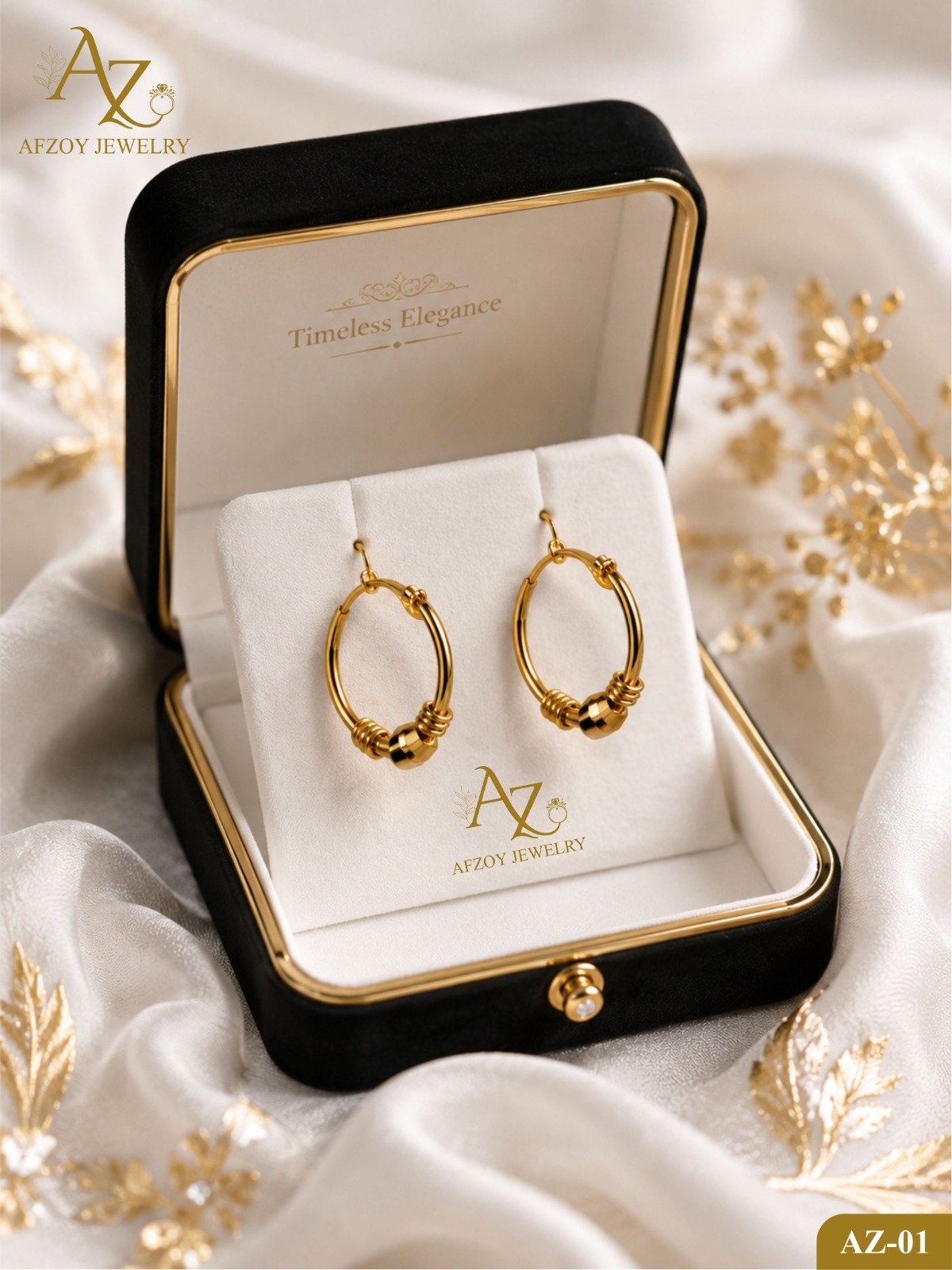 AZ Royal Gold Hoop Bali Earrings - Handcrafted gold at Afzoy