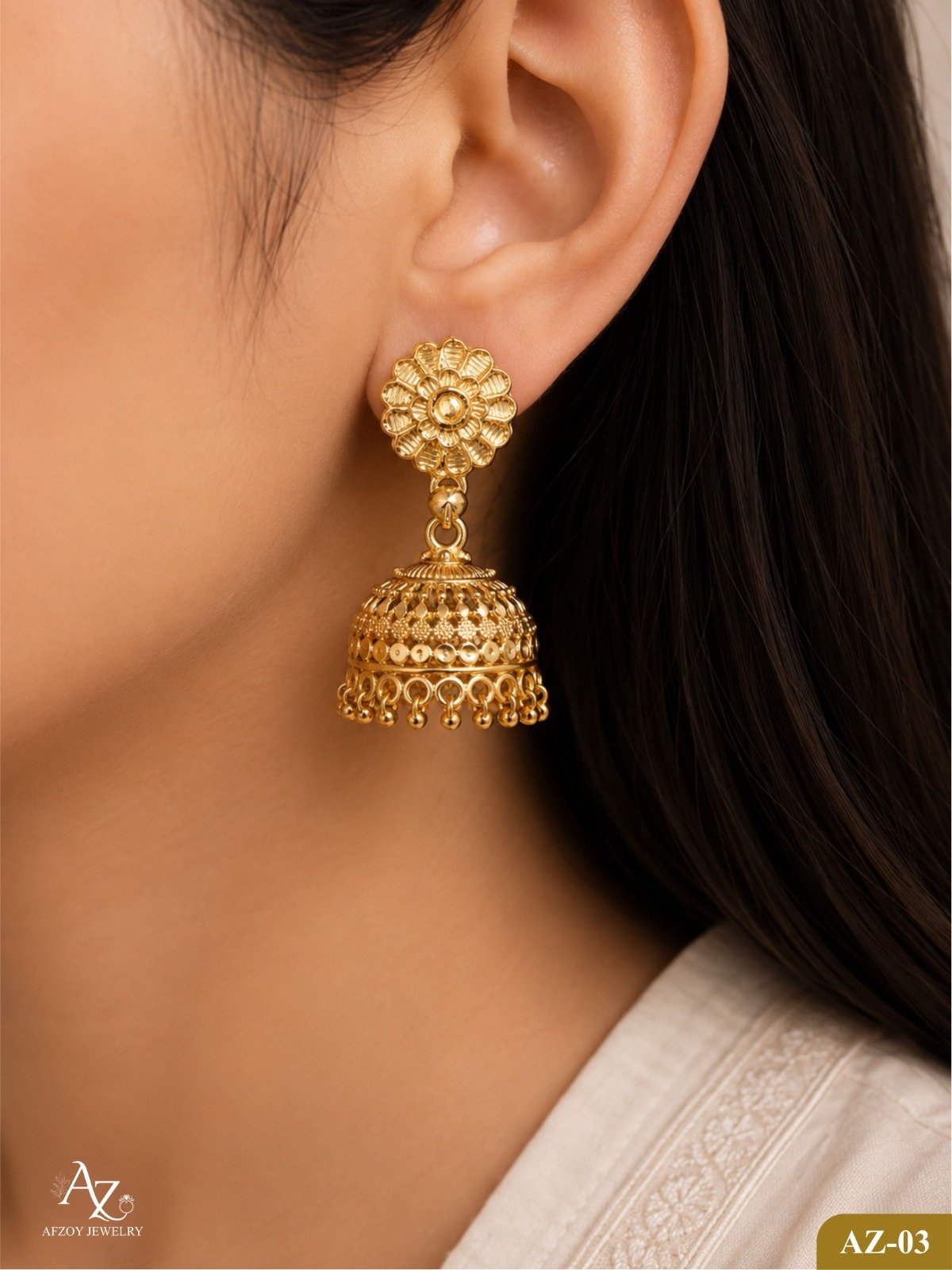 Royal Floral Double Jhumka Earrings - Handcrafted gold at Afzoy