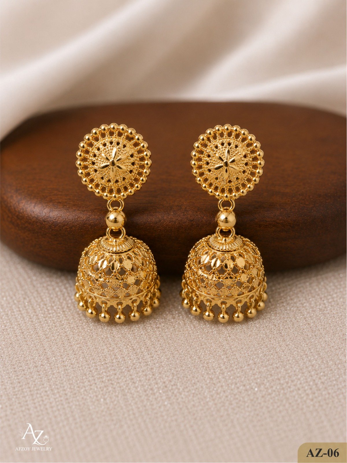 AZ Royal Floral Dome Jhumka Earrings and A1 - Handcrafted gold at Afzoy