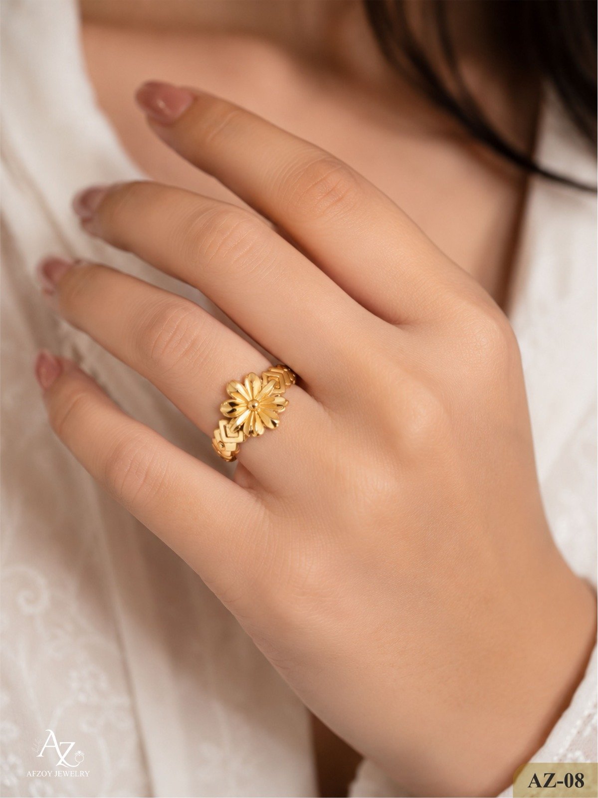 AZ Royal Floral Gold Ring - Handcrafted gold at Afzoy